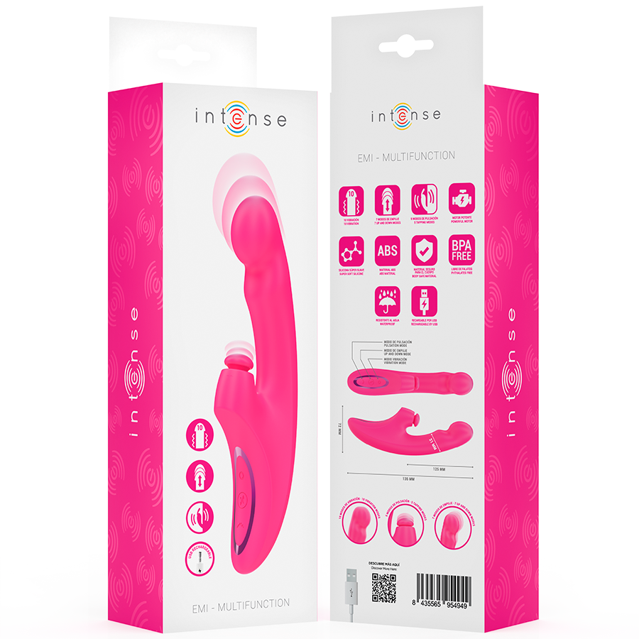INTENSE - EMI VIBRATOR 13,5 CM MULTIFUNKTION 3 I 1 10 VIBRATIONER LYSERØD