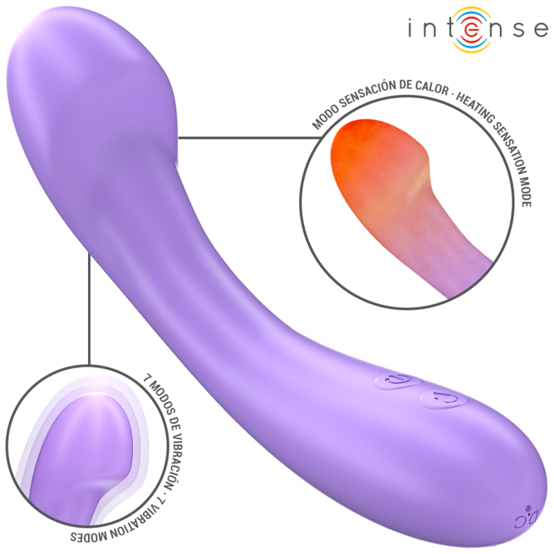 INTENSE - BECKY VIBRATOR 19 CM OPVARMET MED 7 VIBRATIONER, LILLA
