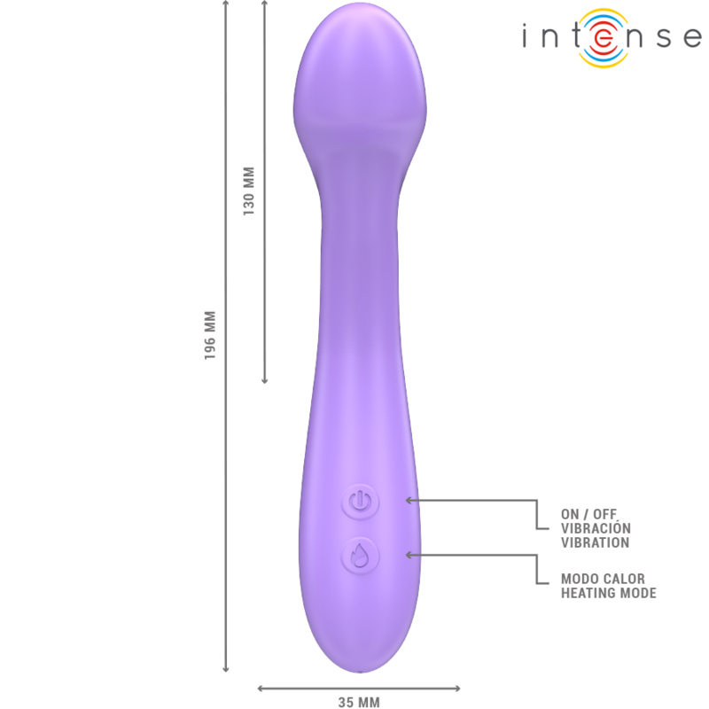 INTENSE - BECKY VIBRATOR 19 CM OPVARMET MED 7 VIBRATIONER, LILLA