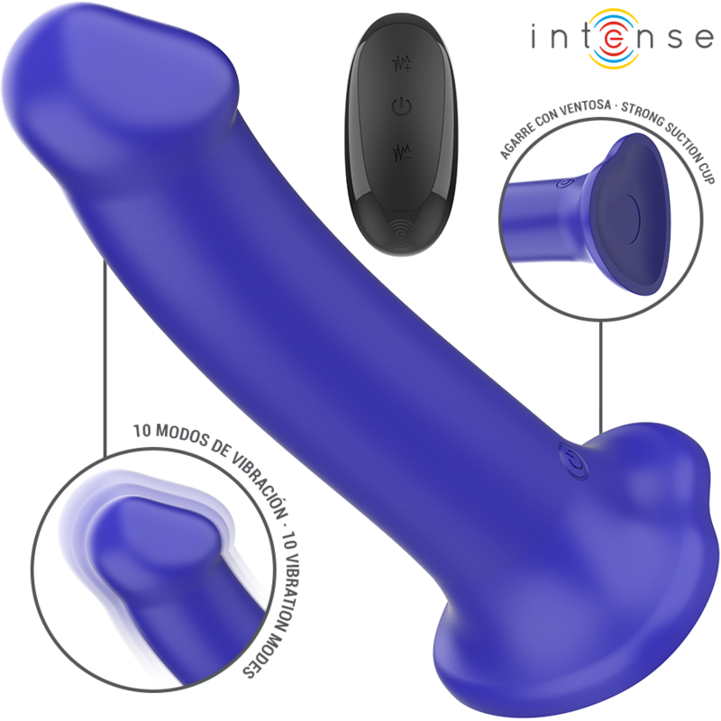 INTENSE - VICTORIA VIBRATOR MED SUGEKOP 10 VIBRATIONER MØRKEBLÅ FJERNBETJENING
