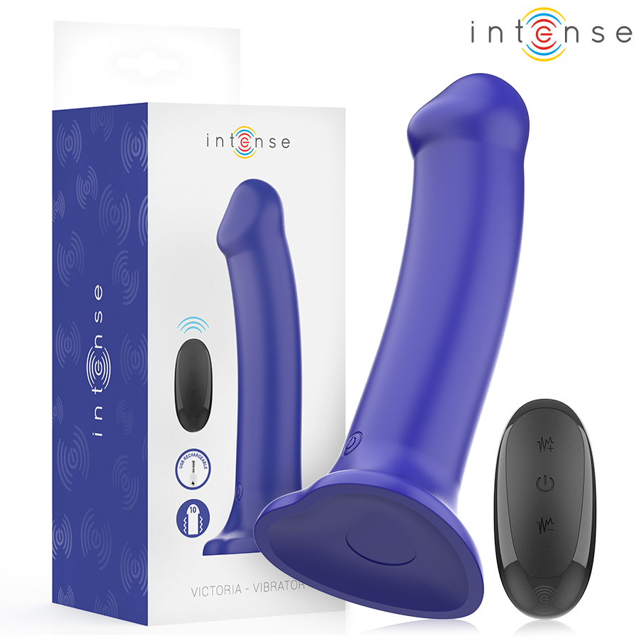 INTENSE - VICTORIA VIBRATOR MED SUGEKOP 10 VIBRATIONER MØRKEBLÅ FJERNBETJENING