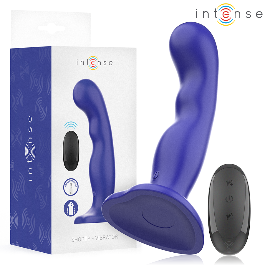 INTENS - KORT VIBRATOR MED SUGEKOP BLÅ FJERNBETJENING