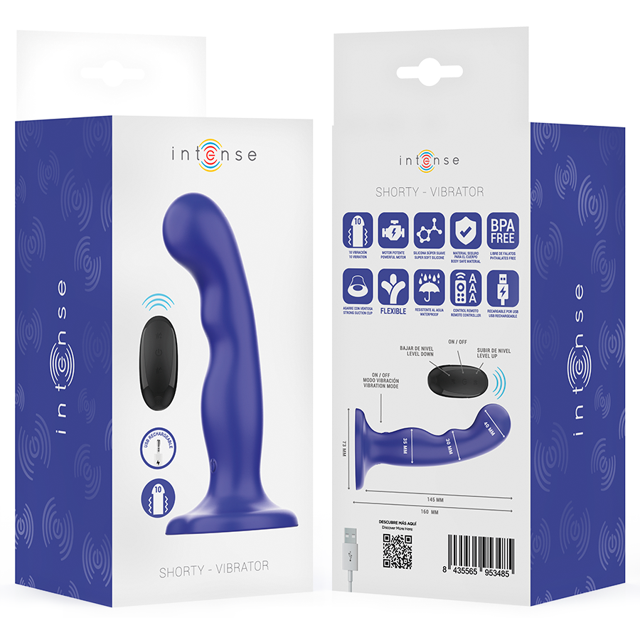 INTENS - KORT VIBRATOR MED SUGEKOP BLÅ FJERNBETJENING