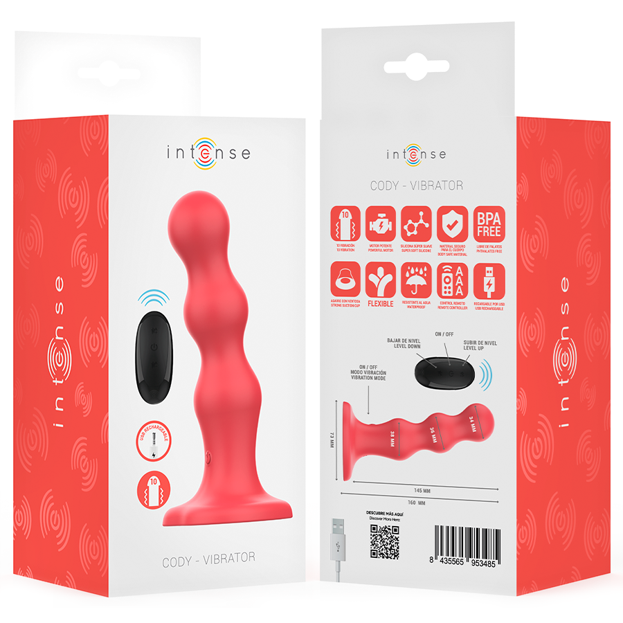 INTENSE - CODY VIBRATOR MED SUGEKOP RØD FJERNBETJENING
