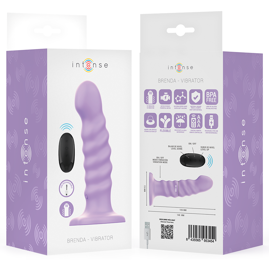 INTENS - BRENDA VIBRATOR STØRRELSE M SPIRALDESIGN 10 VIBRATIONER LILLA FJERNBETJENING