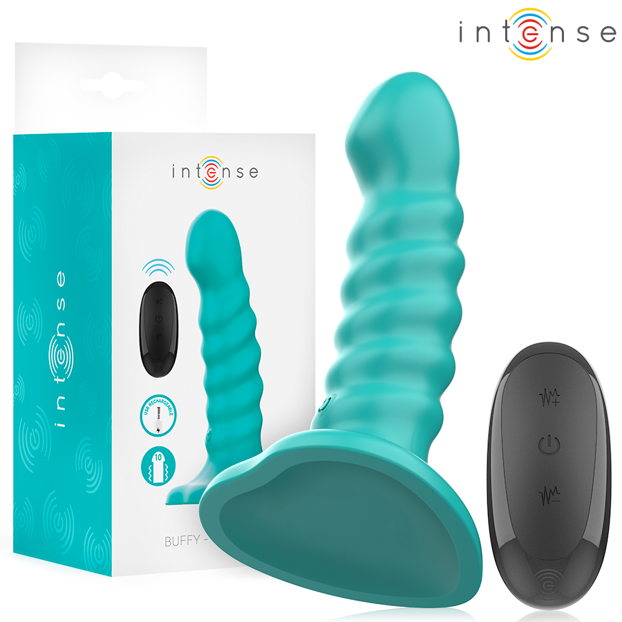 INTENS - BUFFY VIBRATOR STØRRELSE S SPIRALDESIGN 10 VIBRATIONER BLÅ FJERNBETJENING
