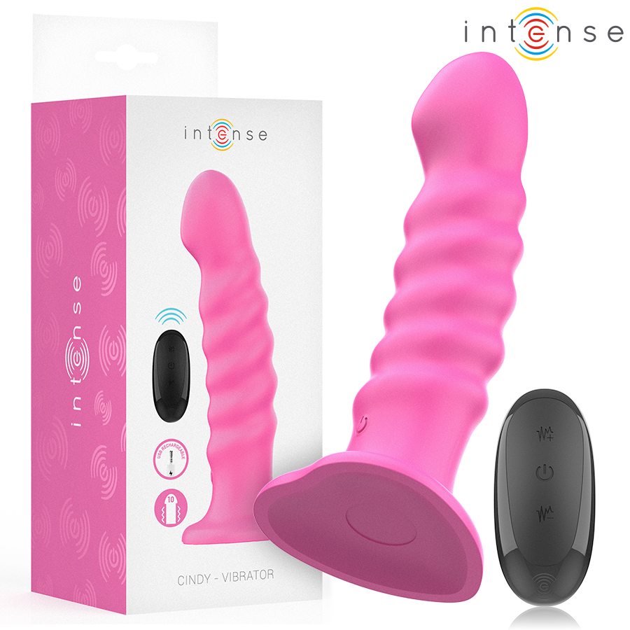 INTENS - CINDY VIBRATOR STØRRELSE L SPIRALDESIGN 10 VIBRATIONER LYSERØD FJERNBETJENING