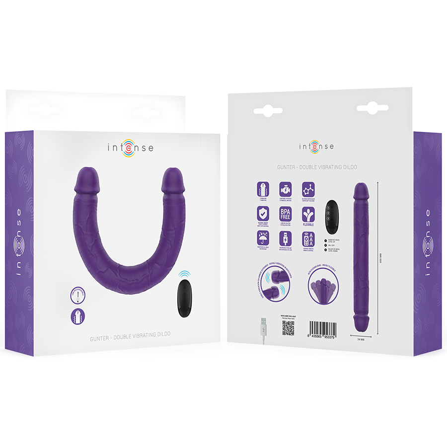 INTENSE - GUNTER DILDO DOBBELTVIBRATOR 40 CM LILLA FJERNBETJENING