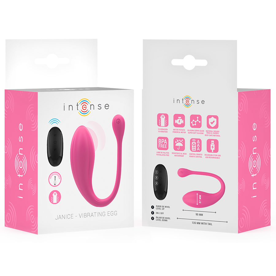 INTENSE - JANICE U VIBRATOR DOBBELT STIMULATION 10 VIBRATIONER LYSERØD FJERNBETJENING