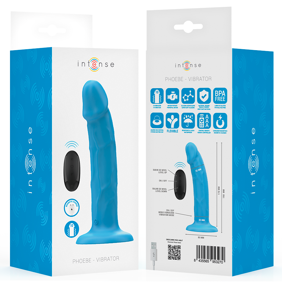 INTENSE - PHOEBE REALISTISK VIBRATOR 10 VIBRATIONER BLÅ FJERNBETJENING