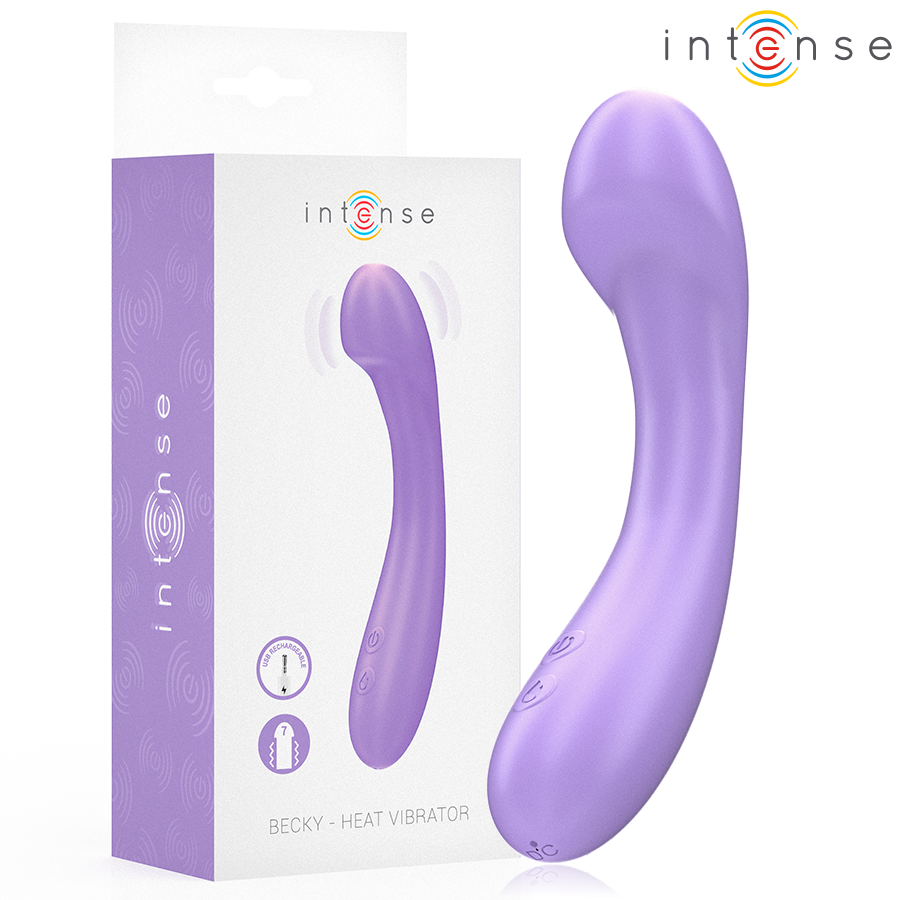INTENSE - BECKY VIBRATOR 19 CM OPVARMET MED 7 VIBRATIONER, LILLA