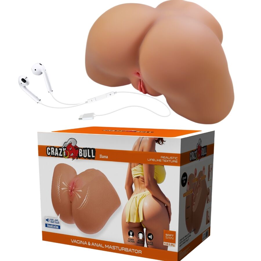 CRAZY BULL - ILANA REALISTISK KVINDELIG RØVVIBRATOR OG SUCKER MED LYD 6,8 KG