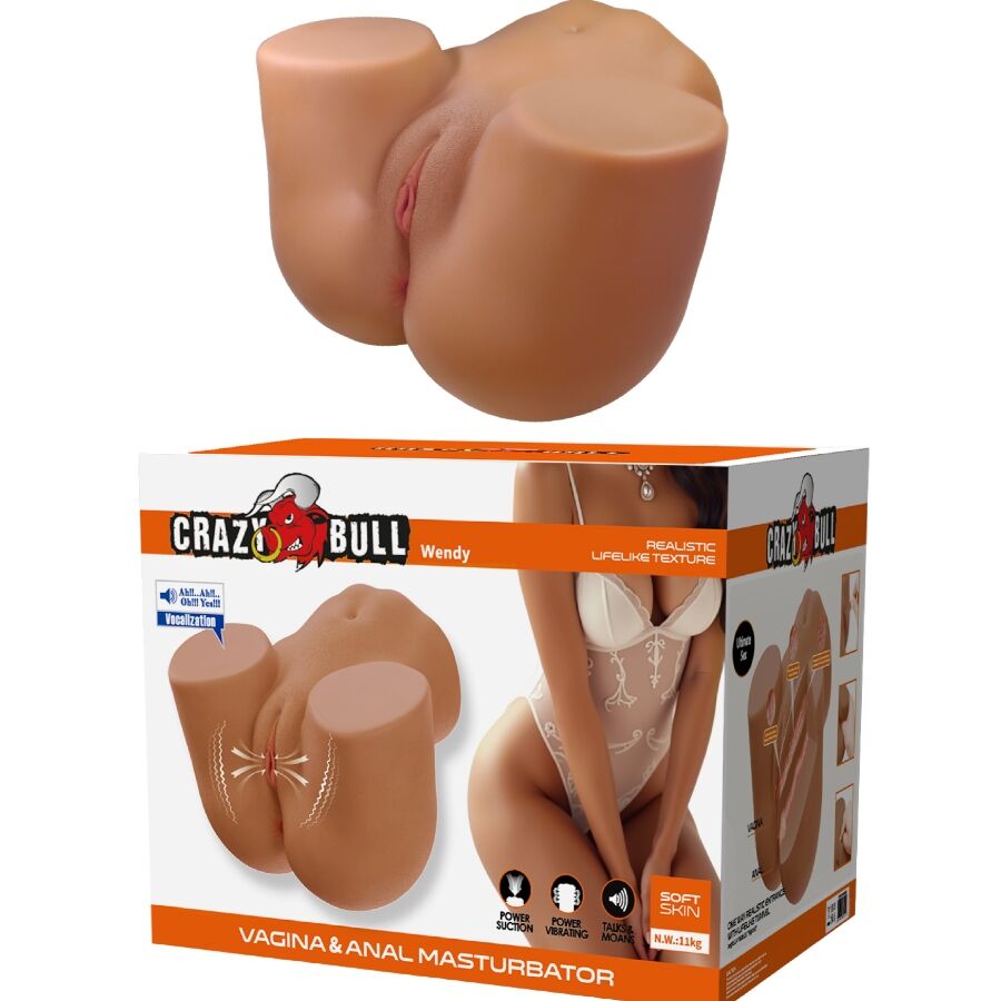 CRAZY BULL - WENDY REALISTISK KVINDELIG RØVVIBRATOR OG SUCKER MED LYD 11 KG