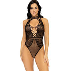 LEG AVENUE - NET OG BLONDE NØGLEHULS-HALTERBODYSUIT ÉN STØRRELSE