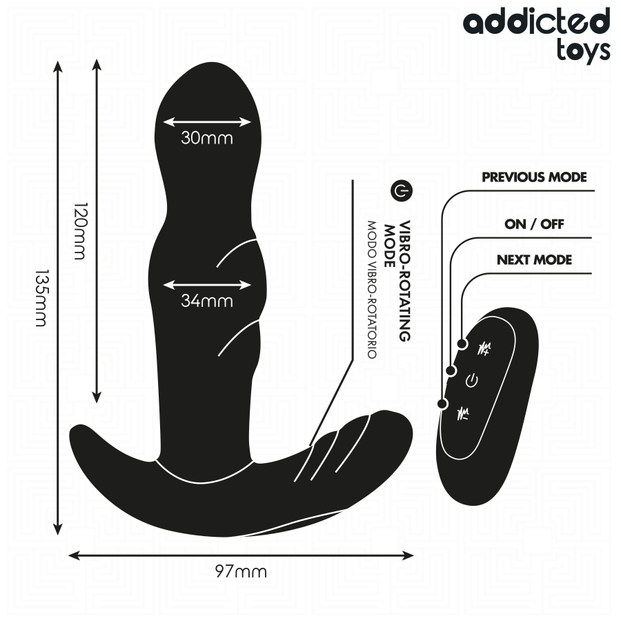 ADDICTED TOYS - ROTERENDE VIBRERENDE ANALPLUG FJERNBETJENING