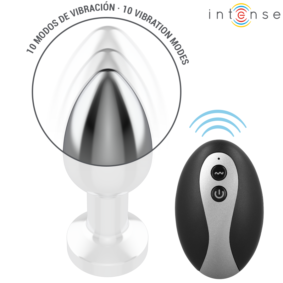 INTENS - VIBRERENDE METAL ANALPLUG MED LED-LYS OG FJERNBETJENING - STØRRELSE S