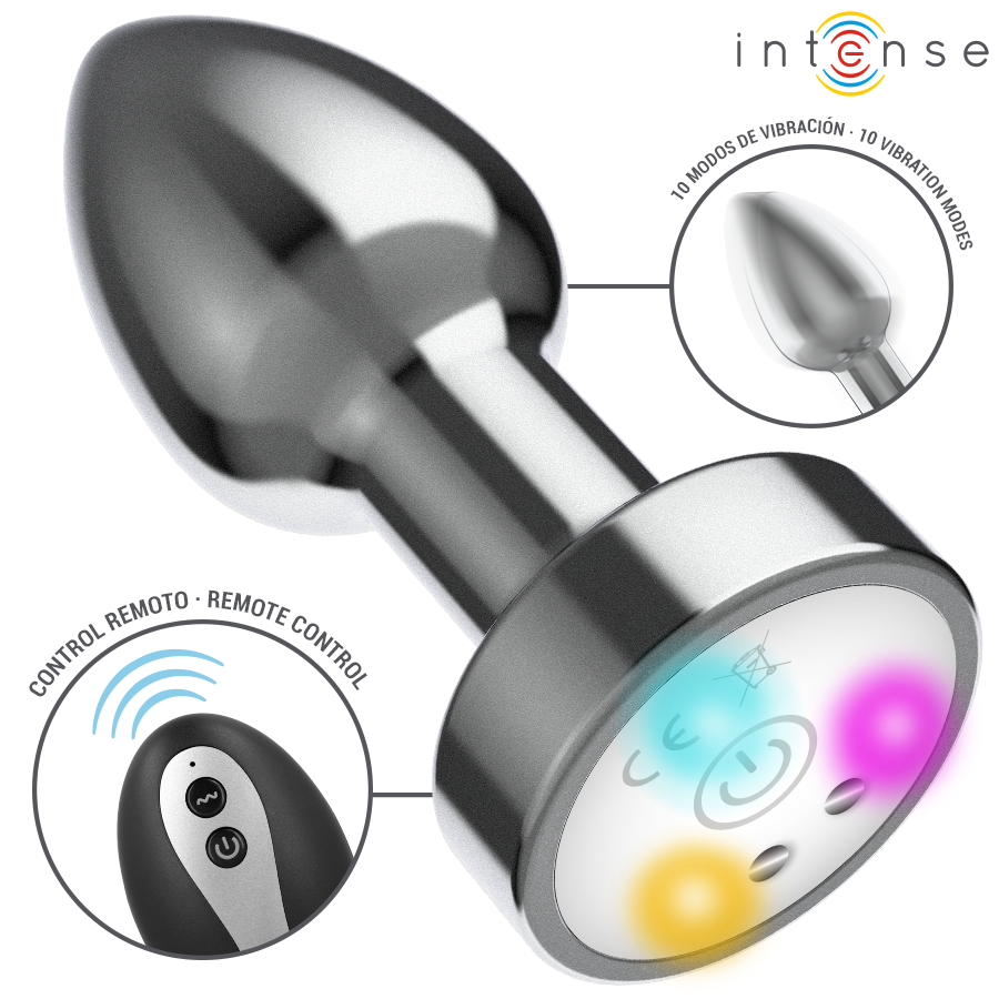 INTENS - VIBRERENDE METAL ANALPLUG MED LED-LYS OG FJERNBETJENING - STØRRELSE S
