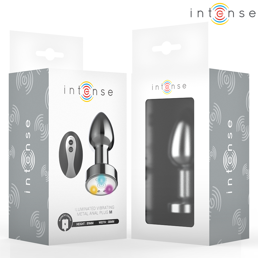 INTENS - VIBRERENDE METAL ANALPLUG MED LED-LYS OG FJERNBETJENING - STØRRELSE M