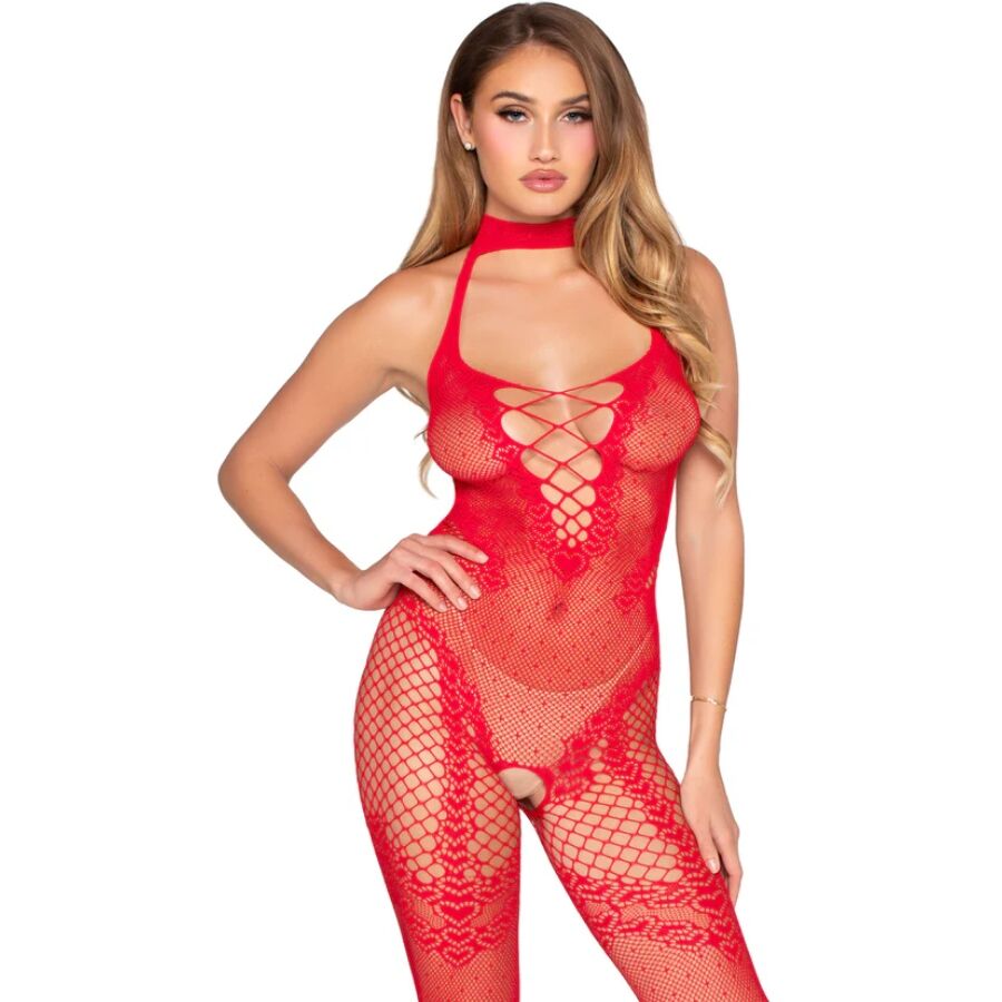 LEG AVENUE - 89336 SKRIDTFRIS BODYSTOCKING RØD - ÉN STØRRELSE