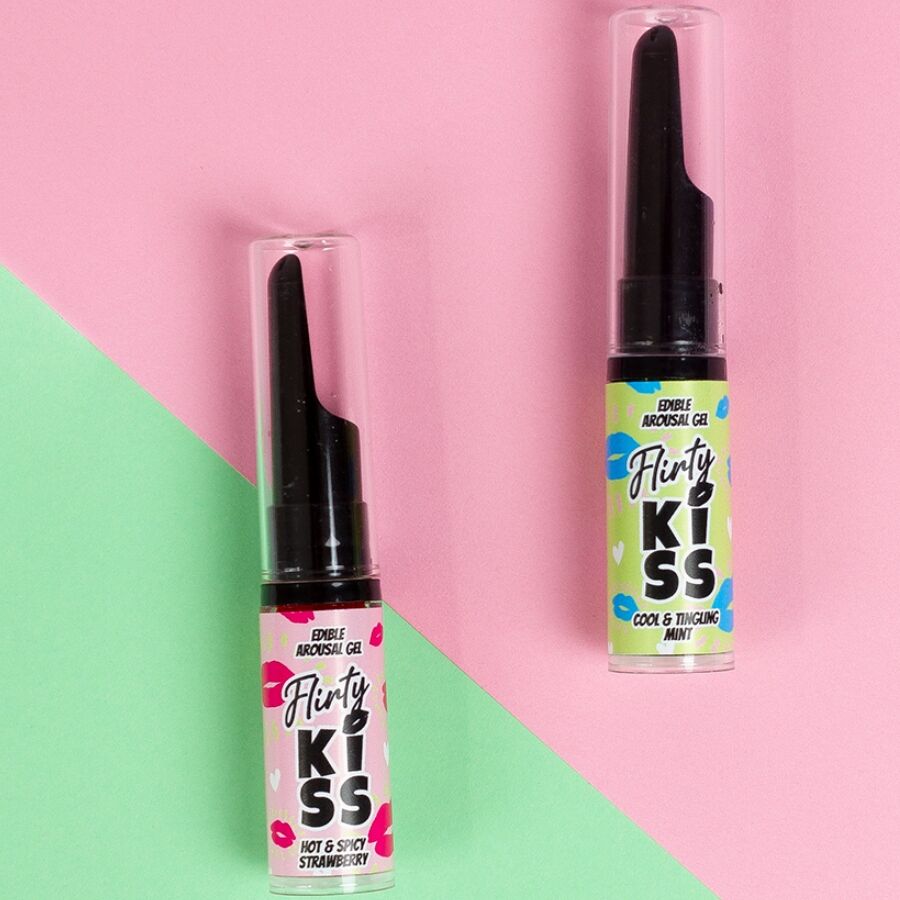 SECRETPLAY - FLIRTY KISS GELS MED ORAL SEX EFFEKTER JORDBÆR & MYNTE 2 x 8 GR