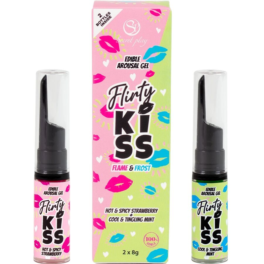 SECRETPLAY - FLIRTY KISS GELS MED ORAL SEX EFFEKTER JORDBÆR & MYNTE 2 x 8 GR