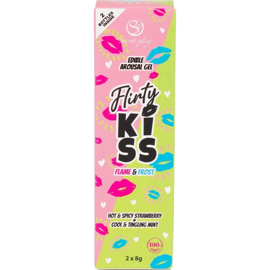 SECRETPLAY - FLIRTY KISS GELS MED ORAL SEX EFFEKTER JORDBÆR & MYNTE 2 x 8 GR