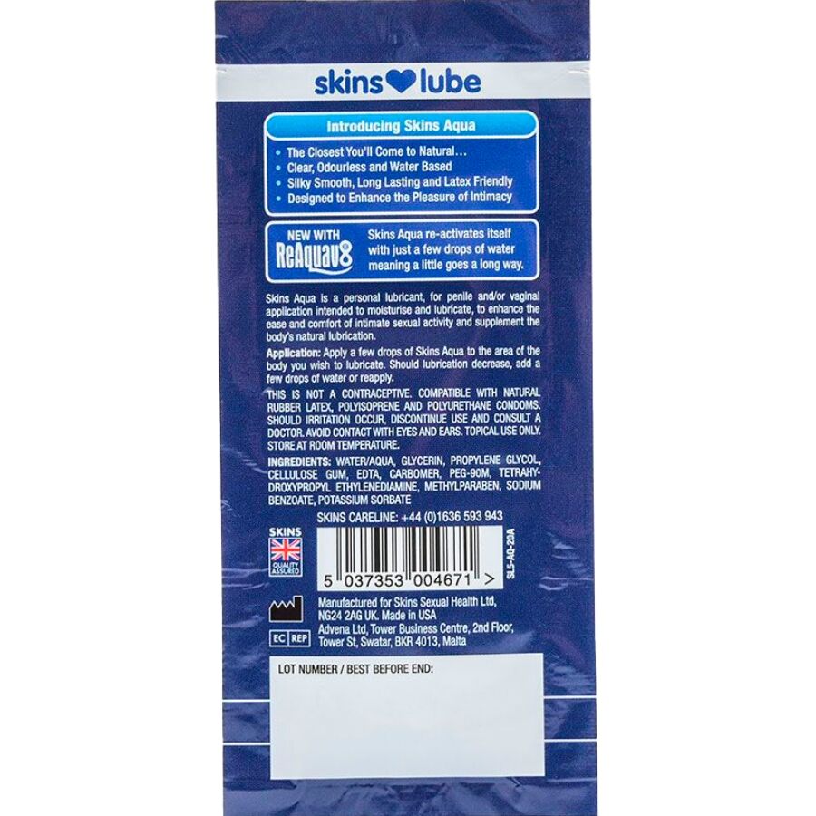 SKINS - AQUA VANDBASERET GLIDEMIDDEL ENKELT DOSIS 5 ML