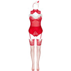 LIVCO KORSETTI MODE - KLAR SNEFNUG LC 90604 BODY + STRØMPER + JULEPANDEBÅND S/M