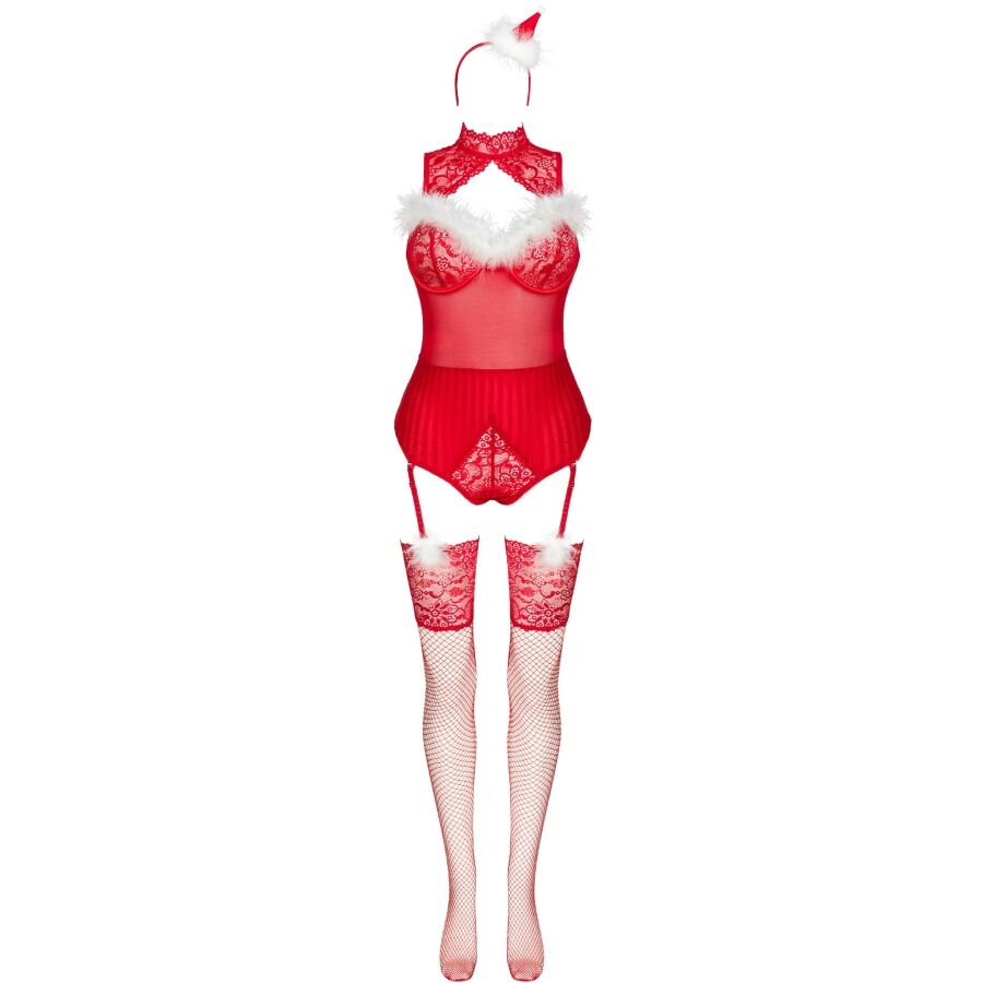 LIVCO CORSETTI FASHION - KLARE SNEFNUG LC 90604 BODY + STRØMPER + JULEPANDEBÅND L/XL