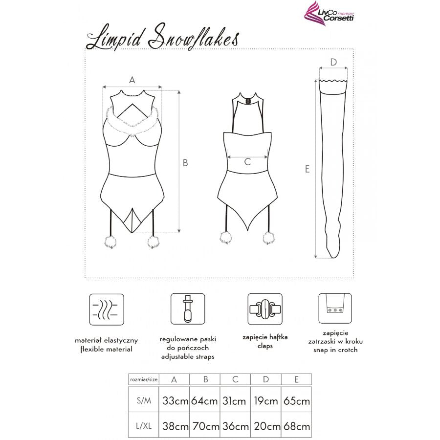 LIVCO CORSETTI FASHION - KLARE SNEFNUG LC 90604 BODY + STRØMPER + JULEPANDEBÅND L/XL