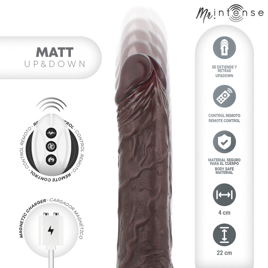 MR INTENSE - MAT REALISTISK MULTIFUNKTION MED VIBRATION OP OG NED FJERNBETJENING 22 CM -O- 4 CM