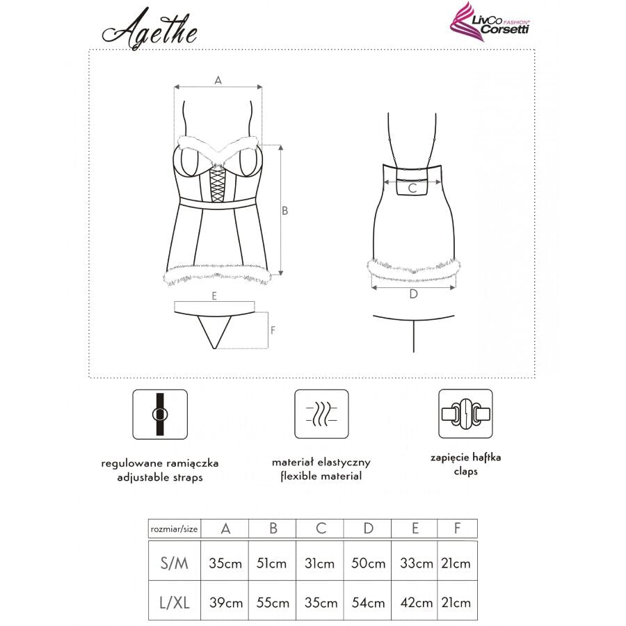 LIVCO KORSETTI MODE - AGETHE LC 90607 CHEMISE + THONG + JULETAT L/XL