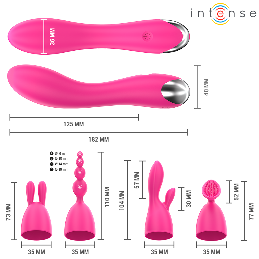 INTENS - SKØN VIBRATOR MED 20 MØNSTRE OG UDSKIFTELIGE HOVEDER