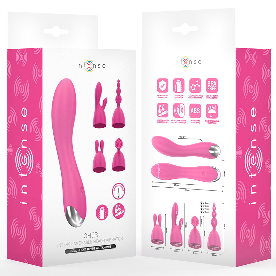 INTENS - SKØN VIBRATOR MED 20 MØNSTRE OG UDSKIFTELIGE HOVEDER
