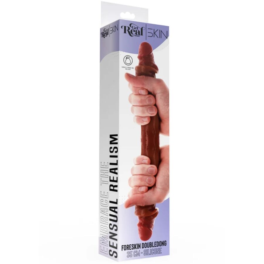 GET REAL - DOBBELTENDET SILIKONE DILDO KARAMEL 35 CM