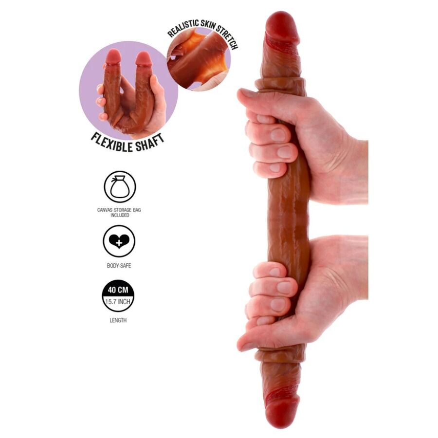 GET REAL - DOBBELTENDET SILIKONE DILDO KARAMEL 40 CM
