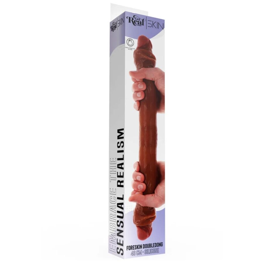 GET REAL - DOBBELTENDET SILIKONE DILDO KARAMEL 46 CM