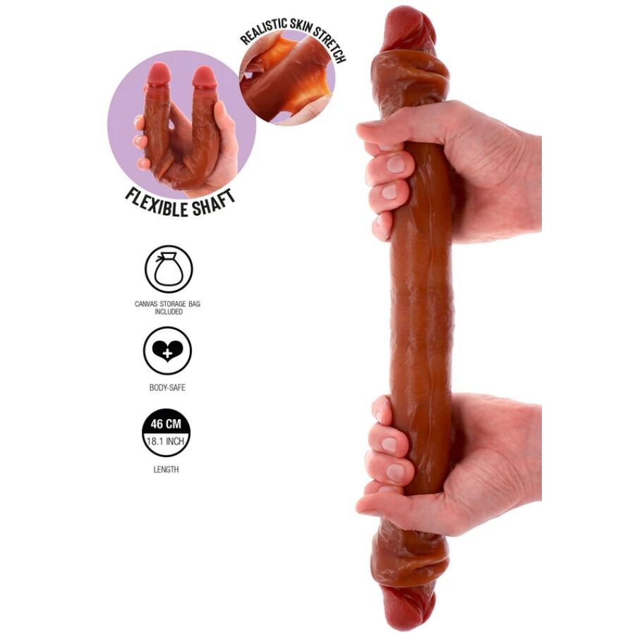 GET REAL - DOBBELTENDET SILIKONE DILDO KARAMEL 46 CM