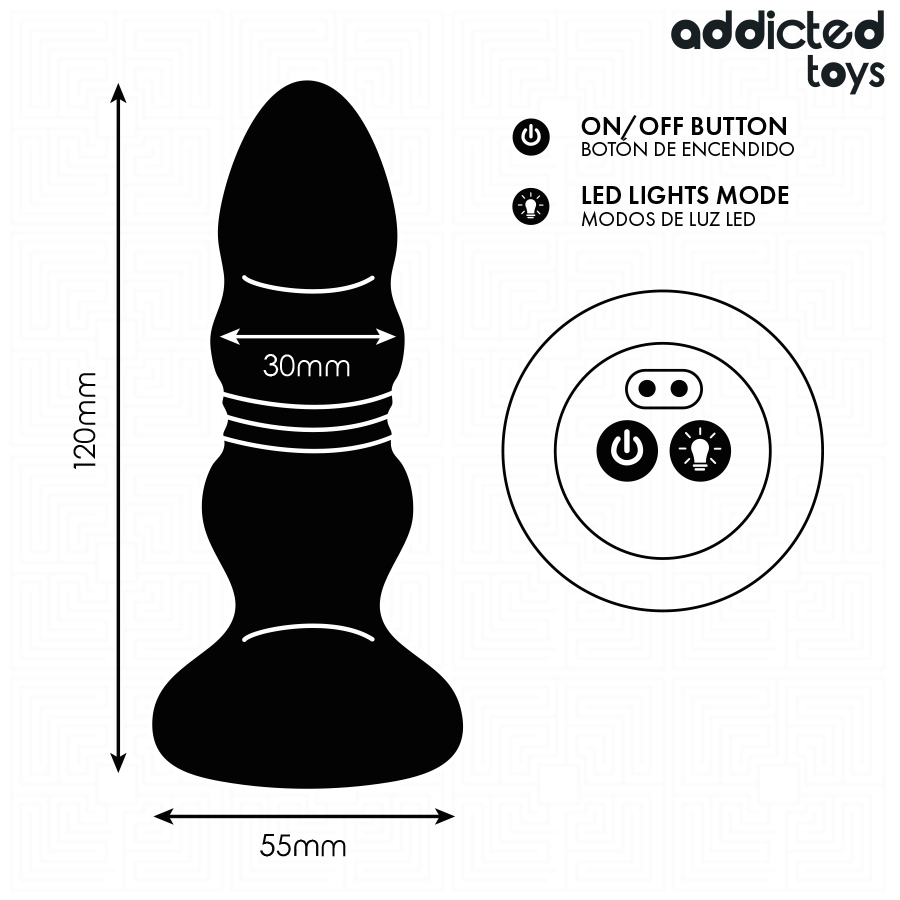 ADDICTED TOYS - ROTERENDE VIBRERENDE ANALPLUG, LED-LYS FJERNBETJENING