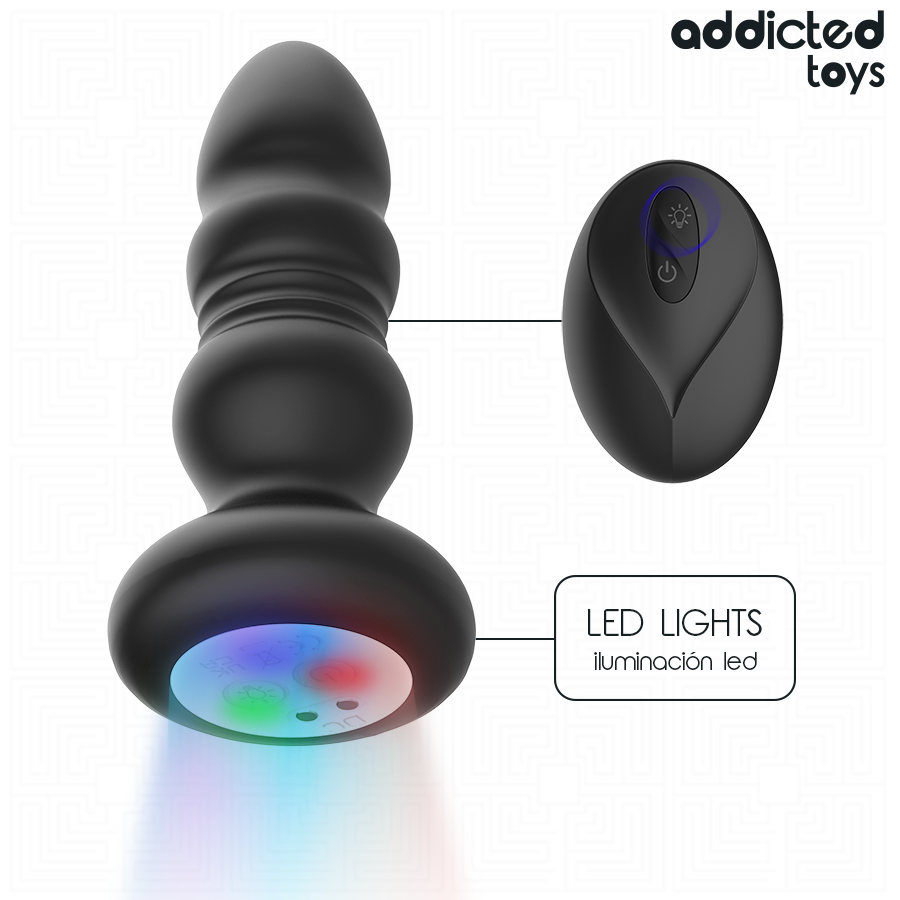 ADDICTED TOYS - ROTERENDE VIBRERENDE ANALPLUG, LED-LYS FJERNBETJENING