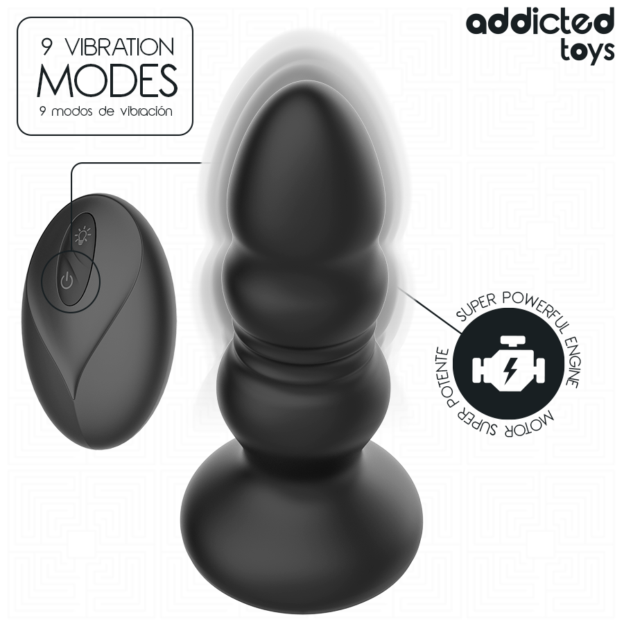 ADDICTED TOYS - ROTERENDE VIBRERENDE ANALPLUG, LED-LYS FJERNBETJENING