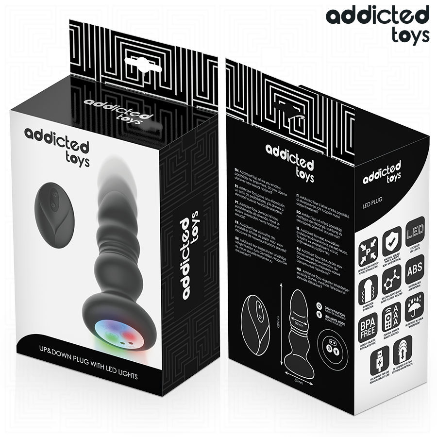 ADDICTED TOYS - ROTERENDE VIBRERENDE ANALPLUG, LED-LYS FJERNBETJENING