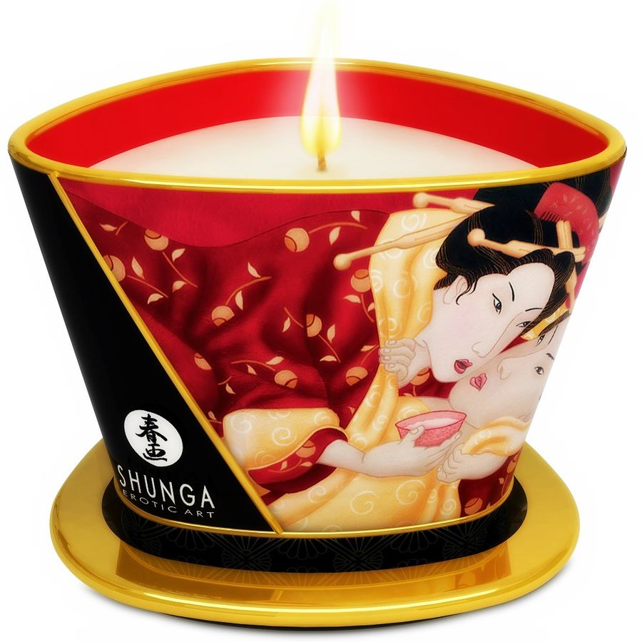 SHUNGA - MINI CARESS BY CANDELYS MED JORDBÆR OG CAVA MASSAGELYS 170 ML