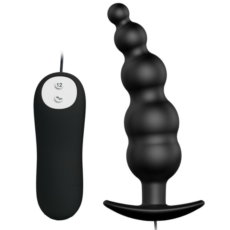 PRETTY LOVE - ANALPLUG SILIKONE EKSTRA STIMULERING OG 12 VIBRATIONSTILSTANDE SORT FJERNBETJENING