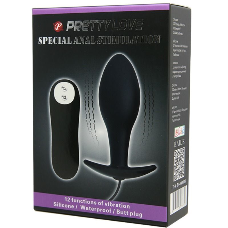PRETTY LOVE - ANALPLUG ANKERFORM SILIKONE 12 VIBRATIONS TILSTAND SORT