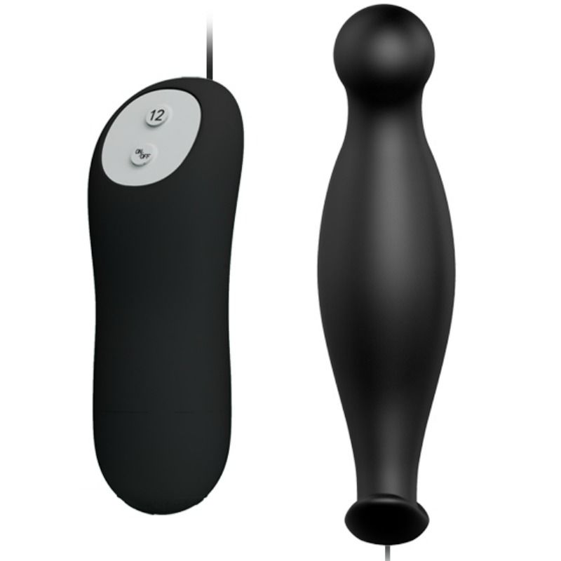 PRETTY LOVE - SILIKONE ANALPLUG 12 VIBRATIONS TILSTANDE SORT