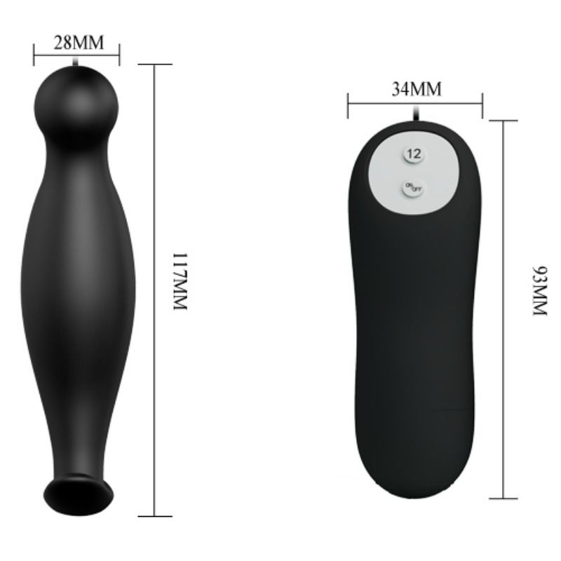 PRETTY LOVE - SILIKONE ANALPLUG 12 VIBRATIONS TILSTANDE SORT