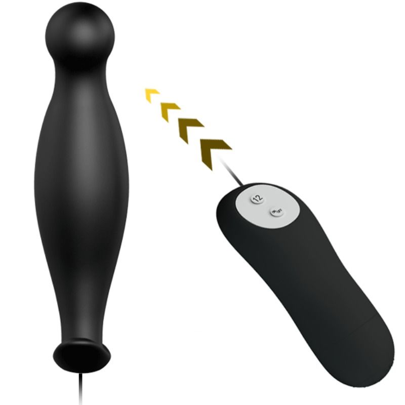 PRETTY LOVE - SILIKONE ANALPLUG 12 VIBRATIONS TILSTANDE SORT
