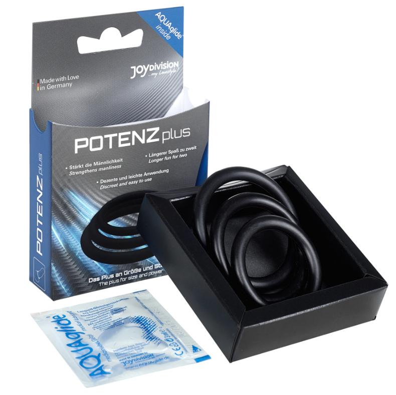 JOYDIVISION POTENZDUO - PLUS SÆT MED 3 SORTE RINGE - S, M, L