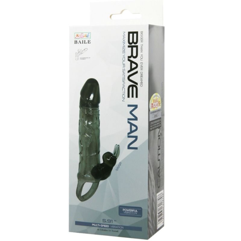 BAILE - BRAVE MAN PENISCOVER MED KANIN SORT 16,5 CM